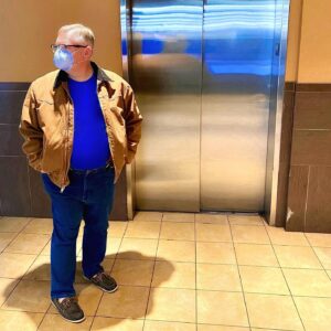 Tim Hooper Instagram - Getting used to wearing a mask when or if I have to leave the house for limited trips to @wholefoods. Besides fogging up my glasses, it at least  goes with my outfit (@carhartt). #WholeFoodsWednesday #wearamask #blueismycolor #maskfashion #butmakeitfashion #maskbear #suspenders #carhartt