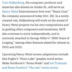 Tom Holkenborg Instagram - I've always wanted to be a Heavy Metal Czar!! Ha, on a serious note I'm very happy to be working closely with @heavymetal. I’ve been reading HM since I was a kid and was a huge fan of Moebius titles like Blueberry. Heavy Metal has an incredible history and the chance to work with the studio and other composers is a thrill... especially to someone like me who spent his early music career as an Industrial noise producer! Read the full piece on @variety, link in my story!