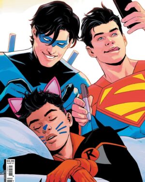 Tom Taylor Instagram - Nightwing #110 is out now! 
Beast World continues with the debut of Apex Ava, and Damian… is a cat. 
Awesome art by @samibasriart and @adrianolucascolor. Edited by @j.berbae. 
Check the variant by @travisgmoore. 
#Superman #Nightwing #DamianWayne #Robin #TitansBeastWorld