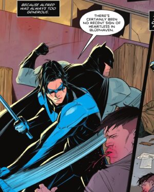 Tom Taylor Instagram - Batman talks about Nightwing and Alfred. 
Nightwing demonstrates helmets aren’t just for safety. 
(from Nightwing #111) 
#Batman #nightwing #dccomics #comics #dc