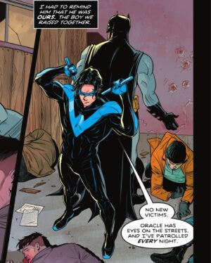 Tom Taylor Instagram - Batman talks about Nightwing and Alfred. 
Nightwing demonstrates helmets aren’t just for safety. 
(from Nightwing #111) 
#Batman #nightwing #dccomics #comics #dc