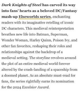 Tom Taylor Instagram - Great to have Dark Knights of Steel nominated for an Excelsior Award! Congrats to @yaswhodraws and to our whole team. 
#DarkKnightsOfSteel #Batman #Superman #WonderWoman #Supergirl #harleyquinn #DCComics