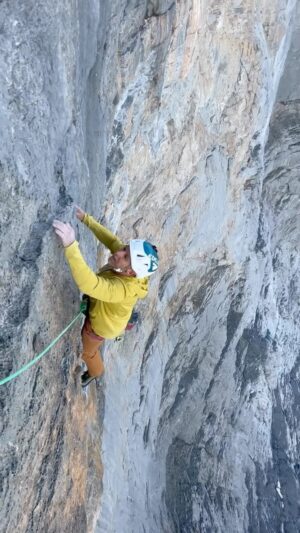 Tommy Caldwell Instagram - Odyssee (8a , 33 pitches, 1400m) free under 24 hours 
“I’m happy with the performance but even more thankful for the experience and partnership with Tommy.”
This is the biggest and hardest rock route on the North Face of the Eiger. On Tuesday 30th of July we started at the base of the climb at 3h30 in the morning. At 1am, after a total of 21,5 hours climbing we had climbed Odyssee in a day! The obvious goal was to swing leads and to both freeclimb every pitch. Tommy already indicated that he hadn’t climbed much on his Europe trip and wasn’t in the best shape. Quite soon in the climb he decided he would go full on into supporting mode. I would go upfront and try to onsight as much of the hard pitches as possible to make a proper free ascent. Except for the cruxpitch, pitch 10 (8a ), where Tommy went first, marked and figured out the moves. He helped me flash the route like the best GPS in the world. No falls until pitch 20 (7c) where route finding was challenging. Also in pitch 28 (7c) and 29 (8a) I had to make two tries, this was the real crux of Odyssee in a day. 
Tommy had been such an amazing partner, positive and optimistic about the possibility I could send this climb. I have rarely felt such a good partnership with someone I barely know. Not only did he support me all the way, he was simply happy and enjoying himself in this suffer fest, trying to free as much as possible.

Thanks to Jacopo, Babsi, Seb and Nico to inspire us to give it a one day try. Thanks to Roger Schaeli, Jonas Schild and Simon Wahli to share info about the area and climb.

#bigwall #bigwallclimbing #climbing #klettern #escalade #grimper #escalar #multipitch
#climbersofinstagram #climberlife #rockclimbinglife #alpinist #alpinism #eiger #eigernordwand #eigernorthface