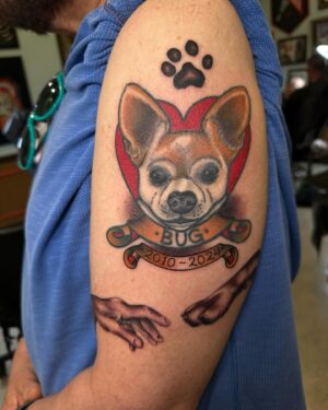 Tony Schiavone Instagram - I had @craigbrocktattoo add more to my Bug tattoo. He does tremendous work. Thank you, Craig. #loveyourdogs