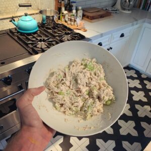 Trevor Duke-Moretz Instagram - SOUTHERN STYLE CHICKEN SALAD: Attention all Southerners! I’ve posted a series of vids on my stories of my super simple chicken salad. This version is VERY basic- it’s made in about 40 min all in. You can also dress it up with grapes- walnuts- almonds- apples- you name it! I just prefer mine ‘classic’ with celery. This is a Moretz house family staple- we can’t keep it in stock. Enjoy! Let me know if anyone makes some!