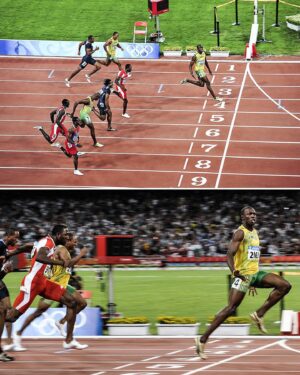 Usain Bolt Instagram - The gap between Usain Bolt and the field when he set the 100m World Record in Beijing is incredible.

He even slowed down and started celebrating halfway down the track 😳