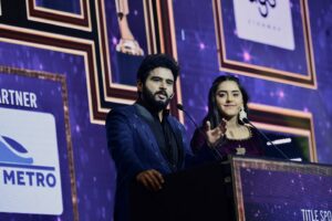 VJ Kalyani Instagram - 14.07.2024, God's way of celebrating my birthday:)
Wat an insightful evening to be hosting the prestigious Vikatan Chinnathirai Viruthugal'23 (Edition - 1) :)
@rjvijayofficial nobody than you and i mean it!!! Extremely comfortable Co-Host!!! Thankyou for the experienceee💛
....

Wearing: @anora_artstudio 
Muah: @vanitha_makeover 

 #vikatanawards #blessed  #grateful #daytoremember  #mirchivijay #vjkalyani🎤