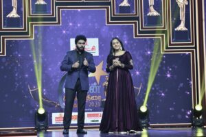 VJ Kalyani Instagram - 14.07.2024, God's way of celebrating my birthday:)
Wat an insightful evening to be hosting the prestigious Vikatan Chinnathirai Viruthugal'23 (Edition - 1) :)
@rjvijayofficial nobody than you and i mean it!!! Extremely comfortable Co-Host!!! Thankyou for the experienceee💛
....

Wearing: @anora_artstudio 
Muah: @vanitha_makeover 

 #vikatanawards #blessed  #grateful #daytoremember  #mirchivijay #vjkalyani🎤
