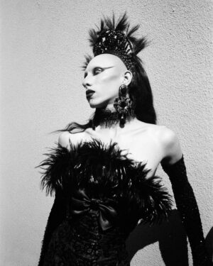 Vander von Odd Instagram - Today marks 3 years of Alexi making me look and feel like the only Queen. I love you so much @frodogaggins 🖤🖤🖤

Shot by @frodogaggins on @yashica.official T4 Super on @kodak Portra 400 Black and White Film 🖤

Hair, gloves, and choker by me. Dress is vintage Mike Benet with some minor alterations.