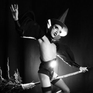 Vander von Odd Instagram - *Censored for Insta* Unreleased suspension image (hung from my ankle) from @night.gowns on @quibi captured by @nathannoyes 🔪 Bespoke corset and sleeves by @misty_couture / Hat, broom, and ropes by me / Shot @dungeonwest which will unfortunately be closing it’s doors October 15, 2020 so get your rental in while you can. So many great memories there 🥰