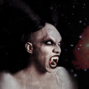 Vander von Odd Instagram - Look at the stars in the winter sky 🌟 Transformed by @miyatamlynmua 🖤 Dress by me 🧵 Teeth by @scarecrowvampirefangs 
.
Application: @miyatamlynmua 
Photo: @miyatamlynmua
Post editing: @vandervonodd 
Foam latex prosthetic by @morphstore
Painted with @melproductsusa PAX and @skinillustratorofficial @ppipremiereproducts alcohol colors using @paascheairbrush
Beauty makeup is @kimchichicbeauty Rainbow Sharts Palette and Diamond Sharts Liquid Eyeshadow in Blackout