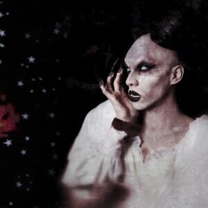 Vander von Odd Instagram - Look at the stars in the winter sky 🌟 Transformed by @miyatamlynmua 🖤 Dress by me 🧵 Nails by @bemoredesignstexas 
.
Application: @miyatamlynmua 
Photo: @miyatamlynmua
Post editing: @vandervonodd 
Foam latex prosthetic by @morphstore
Painted with @melproductsusa PAX and @skinillustratorofficial @ppipremiereproducts alcohol colors using @paascheairbrush
Beauty makeup is @kimchichicbeauty Rainbow Sharts Palette and Diamond Sharts Liquid Eyeshadow in Blackout
