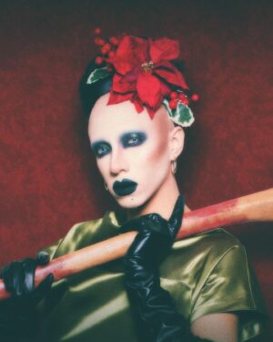 Vander von Odd Instagram - She thought that I was tucked up
in my bedroom fast asleep 🔪🎁

📸 @davidelaffe 

Hair, dress, and image editing by me 
Eyes @inglot_cosmetics 
Lips/Cheeks @sugarpill 
Face @dermablendpro @meltcosmetics 
Axe @newrulefx