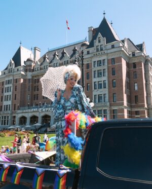 Vivian Vanderpuss Instagram - Im pulling out of the most fabulous glitter crash I’ve had in a long time. Pride this year was so spectacular! Thank you so much to everyone who came out to support all month long and into Pride week here in Vic. I met so many fab new people and basked in traditions new and old. I love our community! Thank you to @victoriapridesociety and all of the volunteers for putting on a great Pride event! 
✨
I made this whole look head to toe with fabric from @galafabrics and stones from @discodivas.sparkle expertly applied by the fabulous @charmaineniebergall !
Marvellous photos by @kzeilstraphoto 
.
#pride2024 #victoriapride #vivianvanderpuss #canadasdragrace
