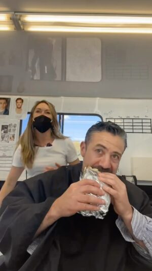 Warren Brown Instagram - Terrys Tache gets a touch up! (& a bit of breakfast in it) …with a cheeky little cameo from ‘Middlesbrough Marsay’ @fayemarsay86 

Here with the Warringtonian 2nd block make up designer wizard that is @hayleyatherton1 (now residing in Oz! 🇦🇺) Working her moustache magic, sorting out Terrys wig, covering up tattoos and applying some fake sunburn! 
(..my eyes! 👀🥵🤣)

She’s also had @chrishemsworth in her makeup chair! #justsaying 🤷🏻‍♂️🤣

You start your day and end your day in the makeup truck, and we had one of the best on this job! @alejandrina_art @vunro.hmua 👊🏼💅🏼💇🏻‍♂️💈🎉🥳🙏🏼

Final episode this Sunday!

#tenpoundpoms #terrystache #australia #finalepisode