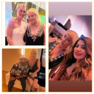 Wendi McLendon-Covey Instagram - Went to a fun soiree our first night in Paris! Charlize Theron and Spike Lee were nice enough to take pics with me.
.
.
.
Dress:  @sachinandbabi 
.
.
#teamusa🇺🇸 #2024olympics #paris #nbc #nbcuniversal