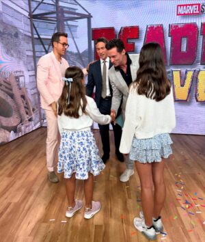 Whit Johnson Instagram - So when my daughters asked if they could come with me to work today, I quickly realized it had nothing to do with me… and EVERYTHING to do with these guys!! @vancityreynolds and @thehughjackman were hilarious and so sweet with my girls.  Made their day!! And I think I scored a few “dad points” too 😜👍🏻. Can’t wait to see #deadpoolandwolverine ! 
@goodmorningamerica