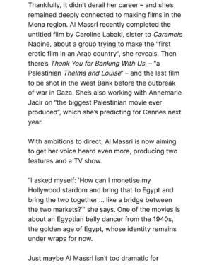 Yasmine Al Massri Instagram - The interview that the @hollywoodreporter @variety @deadline ignored and was only published in an Arab platform @thenationalnews.com .. “Miral” was released in 2009.. I have been doing TV in Hollywood since that time.. the last two years I let go of my Appartment and went back to the circus life.. I worked hard, so I can proudly share with you 4 movies coming out this year and next year.. @thestrangerscasemovie is first in line, we are winning amazing awards in festivals around the world at the moment.. The entertainment media platforms have been ignoring me, or they mention my name briefly bc I am wining best performance awards, ignore my story completely. That’s how gate keeping works.. BUT, while I was born into a world that did not want Palestinians in the room.. I am witnessing the end of that world with its bias, racist, selective values of who is worthy of the platform on entertainment news, whose news get covered, whose new movie gets promoted.. they sometimes throw at you four pages of crap like what actors wore to watch tennis in Wimbledon, and how certain actress showed her bikini body while on vacation in Italy.. they don’t want me talking about Gaza, or about being a Palestinian refugees.. and as I watch you unfollow me and giggle I assure you this bitch will not stop making movies and telling her truth.. they can’t make me stop conquering platforms and people’s love.. I will find a place to tell my stories.. always.. #hollywood #entertainment #news #palestinian #stories and #storyteller are coming for #you .. #syria #refugees #films #cinema #humanity is for #all .. thankful for #jamesmottram and the family of #thenationalnews