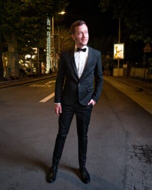 Yon Tumarkin Instagram - Trying not to get blinded by the lights. Suit by @doron_ashkenazi_menswear