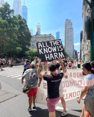 Zoe Terakes Instagram - Here’s some NYC Pride joy, before it all got really shit. Thousands of queer and trans people all gathered in a packed Washington Square park; celebrating the fuck out of each other, loving on each other so hard. Then people started running. Then we heard what sounded like gunshots. A few of them. We ran for our lives. People got trampled on, people were bleeding, crying, screaming. People just kept yelling, “Shooter! There’s a shooter!” I ran to the nearest building and hid in a janitors closet for two hours with 4 strangers cos I lost all my friends in the masses. Turns out some cunt stood in the middle of the park and fired fireworks at people. AT people. Hurt people. I’m grateful it wasn’t a gun, but how fucked is that sentence? This was a scare tactic. And it was successful. It was a completely devastating reminder of just how much queer and trans people in this country are fearing for their lives. How constantly on edge everyone feels. How fucking unsafe this place is. That there are now ‘shooting scares.’ I’d never felt so much euphoria as I did on Sunday. Never felt more myself. I cried tears of belonging. I’ve also never felt so terrified as I did on Sunday. I didn’t know if the people I loved were alive and vis versa. Shit was fucking traumatic. And I’m so fucking tired of this fear that is woven so tightly into the fabric of queer life. I’m so fucking tired of feeling like no joy comes for free, that there’s a catch, that we’ll have to pay for it somehow. Because, more often than not, we do. And it breaks my fucking heart. It breaks my fucking heart.