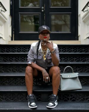 Adjua Styles Instagram - Living Off Xperience 🖤
:
:
Shirt @samanthablacknyc 
Shorts  @louisvuitton 
Sneakers @nike 
Hat @godspeed (IYKYK)
:
Shooter @shamellmason 💫