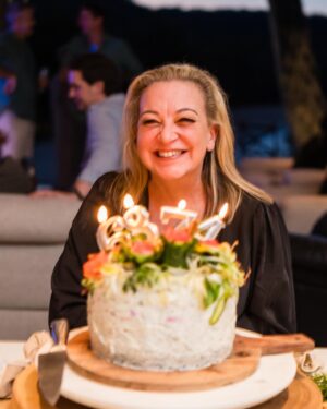 Annabel Crabb Instagram - Beautiful birthday celebration this weekend for my lovely friend @fionahughes3, a warm hearted, modest, funny, super competent general delight of a person. Also does not like sweet things so an intriguing birthday cake challenge. This one, concocted in collaboration with @glamgwenblake and modeled on the Swedish concept of Smorgastorte (or sandwich cake, and yes there are many umlauts and whatchamacallits missing from my reference) involves several large miche loaves from @goodwoodbakeshop from which rounds of bread were extracted like those arctic ice plug things, and layered with:
Salmon rillettes (hot smoked)
Zucchini and dill frittata
Beetroot pate
Tarama whipped w cream cheese.
Toppers: Cucumber ribbons and carved flowers, quail eggs, radish flowers, caper berries, horseradish and dill cream, pink pepper corns, salmon roe, candied baby beets, gone-to-seed herbs and nasturtium flowers from our primary school’s kitchen garden (stolen under cover of Book Week), also smoked salmon.
Thank you to our Scandi friends for being such sickoes as to normalise cakes made of fish. Also please enjoy my teenage son’s highly skeptical response on having the concept outlined.
Most importantly: Happy birthday to a good, good woman. ❤️ 
(And as usual thanks to @mr_stephenblake for photography, well the good photos anyway)