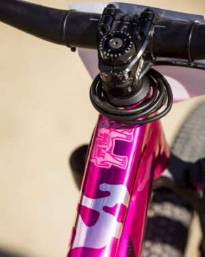 Caroline Buchanan Instagram - @cbuchanan68’s “Colour-Line Buchanan” contest winning Ticket 🎨🖌️

Coloring book contest winner Mary Jane got to see her design come to life in Whistler, where the chrome pink camo shined bright at the pump track 🤝

📸 @maddogboris

#TrekBikes #TrekTicket #Crankworx #pumptrack #slopestyle
