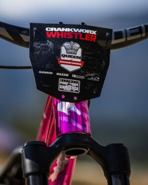 Caroline Buchanan Instagram - @cbuchanan68’s “Colour-Line Buchanan” contest winning Ticket 🎨🖌️

Coloring book contest winner Mary Jane got to see her design come to life in Whistler, where the chrome pink camo shined bright at the pump track 🤝

📸 @maddogboris

#TrekBikes #TrekTicket #Crankworx #pumptrack #slopestyle