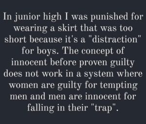 Christine Elise Instagram - Sending girls home from school because of what they are wearing says to them that the education of boys (without distraction) is more important than the education of girls.

This isn’t my quote depicted in the image but this did happen to me.  In high school.  Wearing a skirt that hit mid-thigh.  Swipe to see the ACTUAL skirt (Grand Cyn August 1981). But know that I was wearing black tights and an oversized men’s shirt with the skirt at school.  Not a bippy top.  No skin.