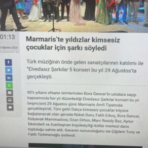 Çiğdem Tunç Instagram - @boragencerofficial harikulade bir konserin başmimarı oldu yeniden,ELVEDASIZ ŞARKILAR..
Hem Marmaris Anfitiyatroda mükemmel yıldızları biraraya getirdi hem de Datça'da kurulacak çocuk köyü için dört dörtlük bir sosyal sorumluluk projesine ilk tuğlaları koydu..Hem Türkiye'nin,hem Azerbaycan, hem Lübnan'ın yıldızları sahne aldılar, biz,beraber sunmaktan büyük keyif aldığım @faturkmenoglu ile mikrofon başındaydık..@boragencerofficial babası büyük usta #ilhamgencer in kıymetli anısını yadederken Marmaris seyircimiz mest oldu..Kimler konserdeydi yazar mısınız kendi deneyimlerinizi? Bir de bendeki fotoğraflar bu kadar,katkı bekliyorum..Tüm sevdiklerimizle biraradaydık..
30 Ağustos Zafer Bayramımızı kutladık,ulu önderimiz Mustafa Kemal Atatürk  ve silah arkadaşlarının manevi huzurlarında.. 
Herşey öyle güzeldi ki🇹🇷🇹🇷🎼🎼🎼🇹🇷🇹🇷🇹🇷🇹🇷
Abiye @forcostume.ozlemsonmez