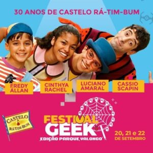 Cíntia Raquel Instagram - 🏰 Bum bum bum Castelo Rá-Tim-Bum 🎶

Acertou quem disse que a turma do Castelo está confirmada no Festival Geek - Edição Parque Valongo 😍 

@cassioscapin, @lucianoamaral, @cinthyarachel e @fredyallan.oficial irão bater um papo com a gente, para comemorar os 30 anos de um dos programas mais queridos da TV brasileira 📺

Então já anota aí: próximo sábado (21), às 16h, no Parque Valongo, em Santos. E o melhor: de graça! Esperamos vocês 😁

#FestivalGeek #SantosGeek