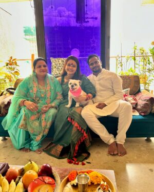 Devoleena Bhattacharjee Instagram - “Celebrating the divine journey to motherhood with the sacred Panchamrit ritual, where tradition and love blend to bless the mother and her unborn child with health, prosperity, and joy during this beautiful chapter of life.” 😍🥰❤️🧿 

#panchamrit #mytribe #mypeople #soontobeparents #momtobe #dadtobe #blessed #gratitude #ganpatibappamorya #prayers