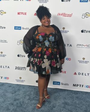 Dulcé Sloan Instagram - Ok last one. My look for the “Night before” Party.
Lemme tell yall about this dress from @lealealoveclothing ! This is the FIRST time in my life I have worn a dress with no bra. And they are sitting! Y’all hear me?’ Go buy 5 dresses! 10! I’m definitely getting more! And doesn’t my big lil bro @ronfunch look adorable?!?!

Dress: @lealealoveclothing 
Earrings: @capucinedewulf 
“atl” Necklace & Rings: @admiralrow