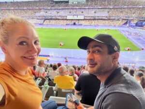 Emily V. Gordon Instagram - Had the absolute privilege of attending the Paris Olympics with the best group of people. 
The moment when the woman in last place finished out the 800m alone and the entire stadium cheered her on will stay with me forever. 
Also Steph Curry hitting every three on earth.
Thank you @wbd and Peter!!