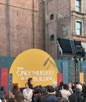 Emily V. Gordon Instagram - Today is the day! The new season of @onlymurdershulu is out today, and the show does not need me to promote it, but I will anyway because @kumailn is in this season!!! 

I got to watch Meryl effing Streep scream with excitement when she saw him at the premiere because she’d just seen the whole season that day and loved him in it. These are things he’d never say but I’m allowed to!

Dress: @mrselfportrait 
Hair: @stevenmasonlife 
Makeup: @kristeeliu