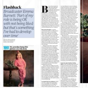 Emma Barnett Instagram - Well, this was something. Recreating 6 year old me and my casual lean for the @guardian lovely #flashback feature in @gdnsaturday 

This photo hung above my grandfather’s desk for 30 years.

The attention to detail by the team was incredible - right down to that plastic ivy plant and that 80s studio sandy backdrop. 🤌 😂 

Thank you for having me and transporting me back to a pretty blissful time. 

Full article over @guardian 

#jumpsuit #flashback #whynot 
💄 @wonderlandhairandmakeup