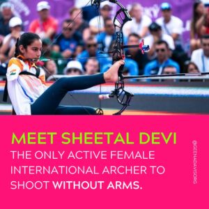 Geena Davis Instagram - We can’t wait to watch archer Sheetal Devi at this year’s @Paralympics. At just 17 years old, Sheetal has already dominated the archery world, and now she’s looking to  become the youngest woman from India to win a gold at the Paralympics in #Paris2024. Good luck @sheetal_archery, you are inspiring the next generation of archers! 🏹 #seeitbeit