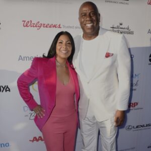 Holly Robinson Peete Instagram - Happy anniversary to one of our most cherished and favorite couples! @magicjohnson and @thecookiej, your love story has been an inspiration to us all. The first photo is my favorite because it was at our wedding in 1995 where you both went out of your way to make it a perfectly memorable day for us. The almost 40 years of friendship, unforgettable experiences and loving fellowship have been some of the biggest blessings of our lives. Have a beautiful day you two 🤴🏽👸🏽!!! We love youuuuu 🥂💕💗💓🩷❣️#HappyAnniversaryMagicAndCookie
