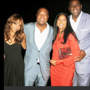 Holly Robinson Peete Instagram - Happy anniversary to one of our most cherished and favorite couples! @magicjohnson and @thecookiej, your love story has been an inspiration to us all. The first photo is my favorite because it was at our wedding in 1995 where you both went out of your way to make it a perfectly memorable day for us. The almost 40 years of friendship, unforgettable experiences and loving fellowship have been some of the biggest blessings of our lives. Have a beautiful day you two 🤴🏽👸🏽!!! We love youuuuu 🥂💕💗💓🩷❣️#HappyAnniversaryMagicAndCookie
