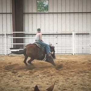 Jennifer Landon Instagram - Thank you! @lindyburchcuttinghorses for letting me ride BETTISH. 💛🔥💛
#cutting 
#cuttinghorse