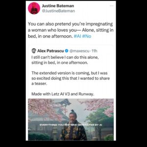 Justine Bateman Instagram - #AI is a joke.
And everyone who uses it is a thief and a fraud.