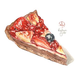 Kailene Falls Instagram - Cheesecake & Tart Collection
チーズケーキとタルト コレクション
🥧🍓🧀🫐🥧🍓🧀🫐🥧🍓🧀🫐🥧🍓🧀🫐

I find that Japanese cheesecakes and tarts are some of the most beautiful desserts you can find. I’ve painted so many in the past, but I decided to create a selection of the ones cut in triangle shapes. Amongst these paintings, I think the strawberry tart in the upper right is my favorite, but I have a special place in my heart for all of them. Which of these would you most like to try?

※ The terrible moving/wifi saga continues. After 6 weeks of waiting to get wifi installed in my new apartment, today was supposed to the final stage…. But when the construction worker arrived today, we discovered that the construction of the apartment next-door (currently being torn down and rebuilt) prevents them from installing wifi at the moment……. So I’m stuck without connection still. We have -perhaps- found a workaround, but it’s still unclear as to when I’ll be able to get wifi installed. So no livestreams for a while still yet 🥲

② Cherry Tart チェリータルト
③ Sakura Cheesecake 桜チーズケーキ
④ Mango Cheesecake マンゴーチーズケーキ
⑤ Blueberry Cheesecake ブルーベリーチーズケーキ
⑥ Berry Tart ベリータルト
⑦ Fig and Berry Tart いちじくとベリータルト
⑧ Strawberry Tart いちごタルト

日本のタルトとチーズケーキが本当に美して、とても素敵な絵になります。今までたくさん描いてきたけど、今回は三角形にカットされたものをまとめてコレクションにしました。このセットの中で、右上のいちごタルトの絵が一番好きかもしれませんが、本当は全てが特別に好きな絵です。この中でどれを一番食べてみたい？

※ 引越しが終わったけど、まだまだトラブルが続きます！引越し先はWifiがなくて、6週間かけてやっと今日、３回目の工事でwifiに繋がると思ったら・・・・まさか隣の建物の工事でWifi工事不可となりました。なので、まだまだ生配信ができなくて、ネットにとてもつながりにくいです。いつWifiができるかまだ分かりませんので、その時まで不定期的な投稿が続きます。お許しを！
