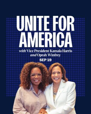 Kamala Harris Instagram - Our people-powered campaign is fueled by hope, optimism, and our love of our country. But we know there is a lot of work to be done between now and Election Day. 

That’s why I am looking forward to joining @Oprah for her Unite for America 2024 livestream—a celebration of the coalitions who have come together to support our fight for the future, and a call to action to get involved in this election. 

I hope you will join Oprah and me on Thursday for this free livestream event where we will talk about all that is at stake in this campaign—and the hard, but joyful, work we must do to win.

I look forward to our conversation. Sign up to join us at the link in my bio.