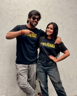 Kanmani Manoharan Instagram - #GOAT fdfs ✔️ @kanmani_manoharan 🌟
@aswathinkanmani ✨
📸 @anchor_azhar 😁

Thanks @meesakar for this lovely #TheGreatestOfAllTime tees 💯🤟🏼 We love it ! Guys do check them out ! 

#TheGOAT #ThalapathyVijay #Thalapathy #thalapathyisthegoat #aswathinkanmani #vjaswath #kanmanimanoharan✨ #aswathchandrasekar #venkatprabhu #couplegoals