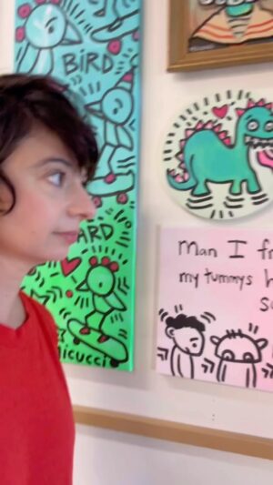 Kate Micucci Instagram - Day 16 of my art challenge. I did 2 today. Gonna fill this wall to raise money for @go2forlungcancer! Song by my pals @watkinsfamilyhour ❤️💫