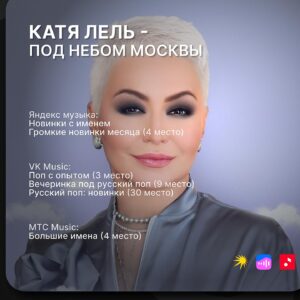 Katya Lel Instagram - Какая прекрасная новость, дорогие мои! Песня « Под небом Москвы» вошла в сердца, ура, что говорят такие престижные показатели!!!🔥🫶☀️ 
Я счастлива!! Благодарю!!!🙏🏻💃💃💃💃
#катялель #поднебоммосквы #счастье