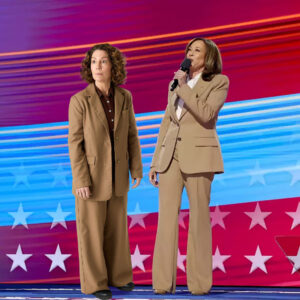 Kitty Flanagan Instagram - Kamala is so excited about Season 3 of Fisk that she's taking fashion inspo from Helen Tudor-Fisk herself. I couldn't be more proud. I've put brown suits on the map!!