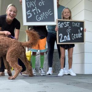 Lindsay Czarniak Instagram - Let's do this! Couldn't be prouder of these two but also wishing time would slow down just a little bit :) hoping everyone has a wonderful school year ahead and also some outtakes here trying to get the 5 of us (pup included) in one shot. #family #school #backtoschool #love #parents