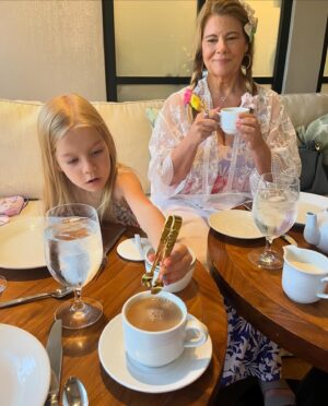 Lisa Whelchel Instagram - Tea Party with just us girls today. Eisley provided all the beautiful accessories for my special-tea hair do! P. S. I vote all tea parties include cotton candy from now on. ☕️🫖🎀💝 (Meanwhile all the boys went to a Monster Truck show!)