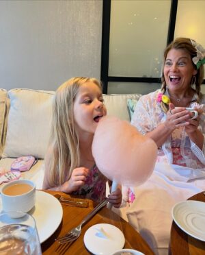 Lisa Whelchel Instagram - Tea Party with just us girls today. Eisley provided all the beautiful accessories for my special-tea hair do! P. S. I vote all tea parties include cotton candy from now on. ☕️🫖🎀💝 (Meanwhile all the boys went to a Monster Truck show!)